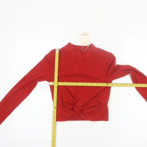 Pull & Bear Women’s Red Mock Neck Cropped Long Sleeve Top Size 8
