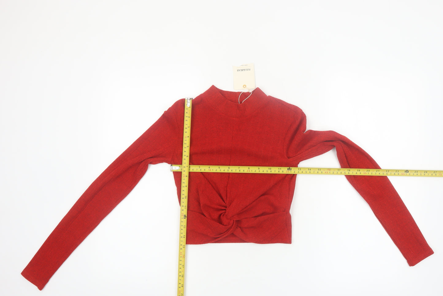 Pull & Bear Women’s Red Mock Neck Cropped Long Sleeve Top Size 8