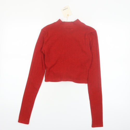 Pull & Bear Women’s Red Mock Neck Cropped Long Sleeve Top Size 8