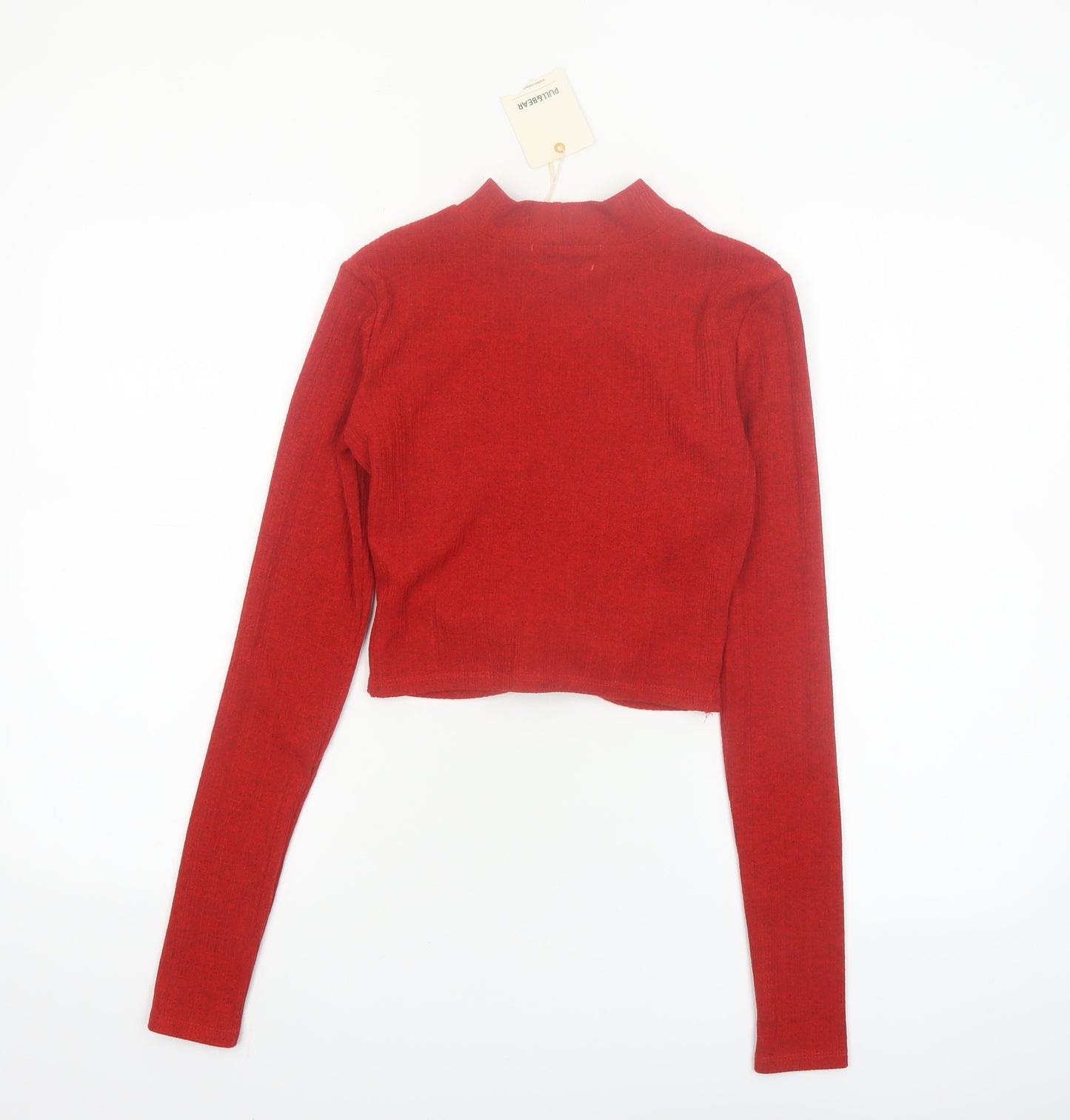 Pull & Bear Women’s Red Mock Neck Cropped Long Sleeve Top Size 8