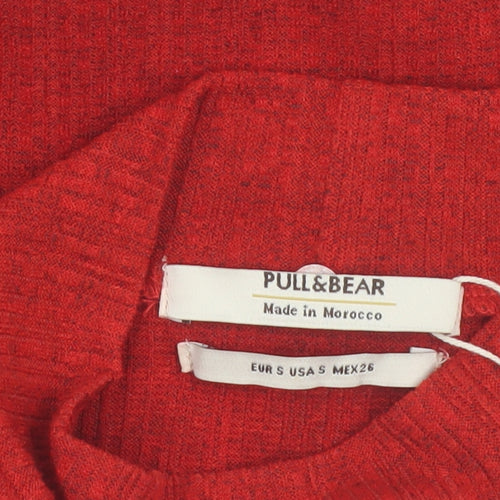 Pull & Bear Women’s Red Mock Neck Cropped Long Sleeve Top Size 8