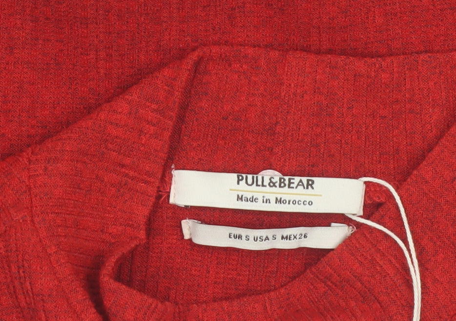 Pull & Bear Women’s Red Mock Neck Cropped Long Sleeve Top Size 8