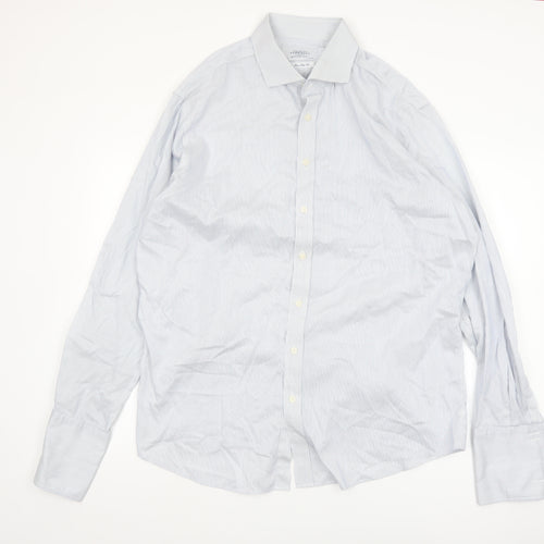 Charles Tyrwhitt Men's Blue Striped Slim Fit Non-Iron Cotton Shirt 18/46
