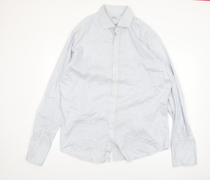 Charles Tyrwhitt Men's Blue Striped Slim Fit Non-Iron Cotton Shirt 18/46