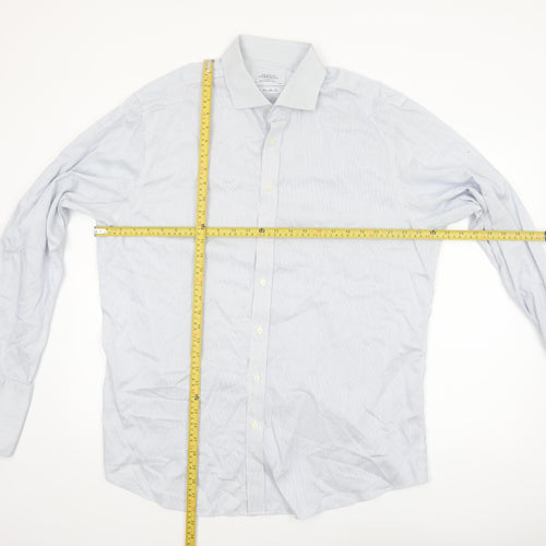 Charles Tyrwhitt Men's Blue Striped Slim Fit Non-Iron Cotton Shirt 18/46