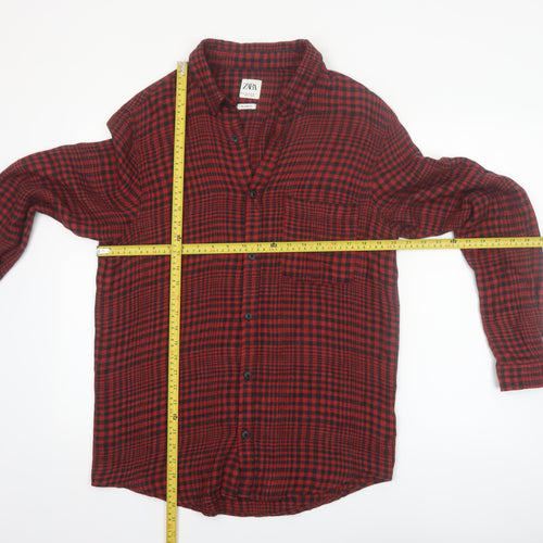 ZARA Men's Red Check Long Sleeve Relaxed Fit Button-Up Shirt Size M