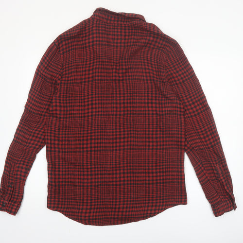 ZARA Men's Red Check Long Sleeve Relaxed Fit Button-Up Shirt Size M