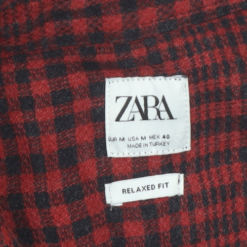 ZARA Men's Red Check Long Sleeve Relaxed Fit Button-Up Shirt Size M