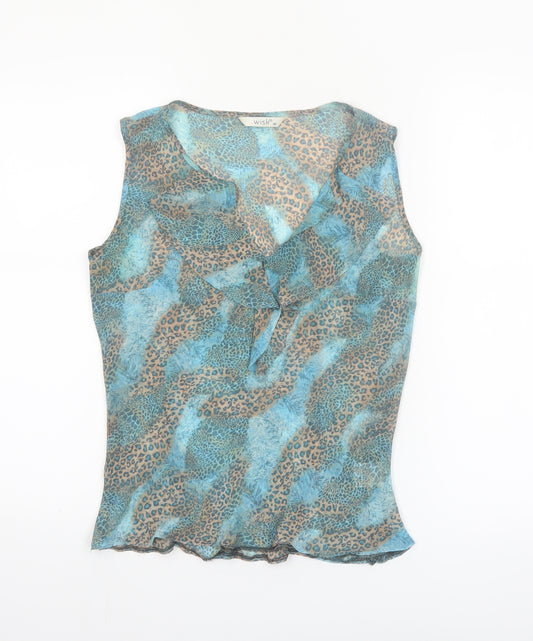 Wish Womens Blue Animal Print Sleeveless Tunic Blouse Size 10