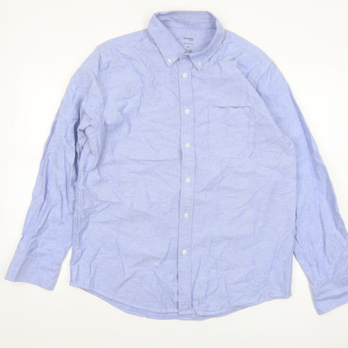 Dunnes Men Blue Cotton Regular Fit Long Sleeve Button-Up Shirt M