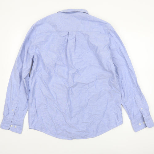 Dunnes Men Blue Cotton Regular Fit Long Sleeve Button-Up Shirt M