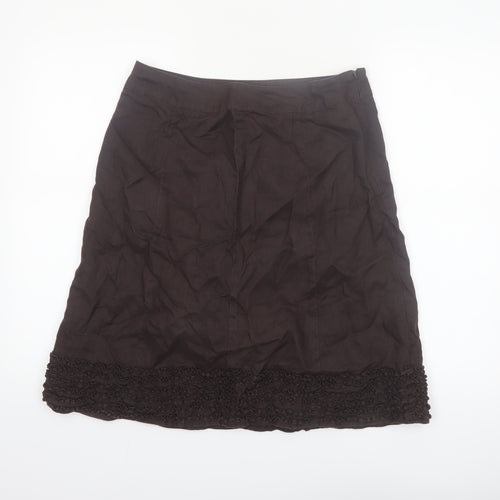 Linea Women Brown Linen A-Line Knee Length Skirt Size 12