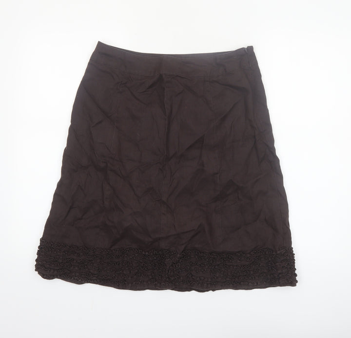 Linea Women Brown Linen A-Line Knee Length Skirt Size 12