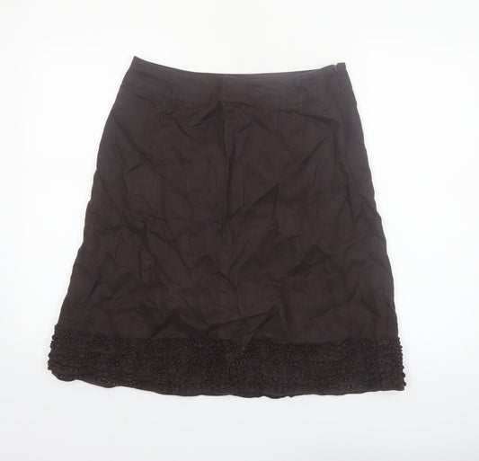 Linea Women Brown Linen A-Line Knee Length Skirt Size 12