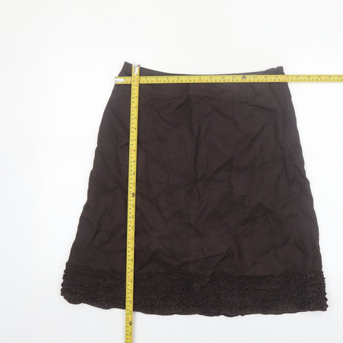 Linea Women Brown Linen A-Line Knee Length Skirt Size 12