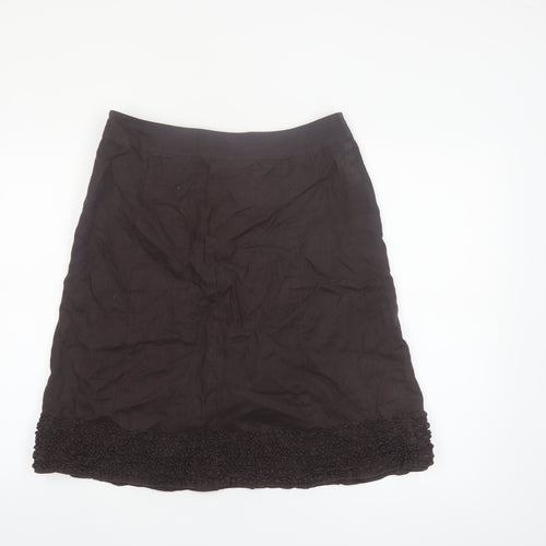 Linea Women Brown Linen A-Line Knee Length Skirt Size 12