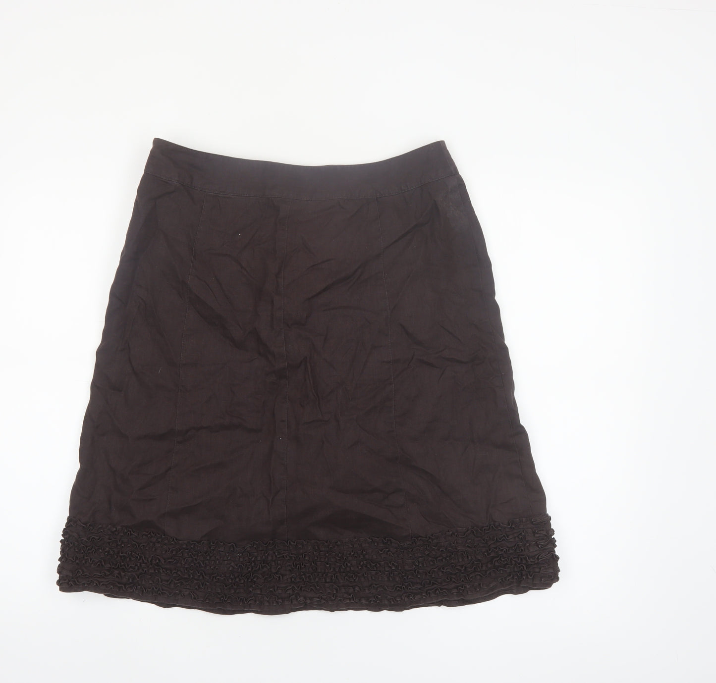 Linea Women Brown Linen A-Line Knee Length Skirt Size 12
