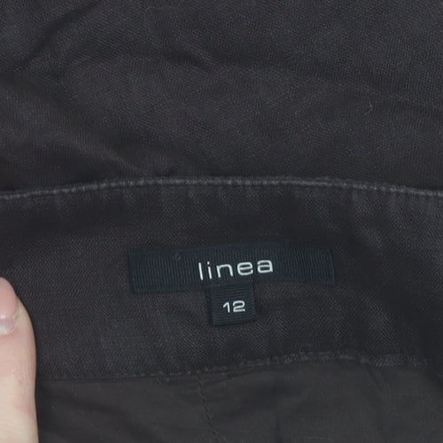 Linea Women Brown Linen A-Line Knee Length Skirt Size 12