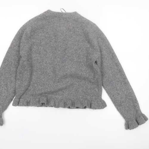 ZARA Womens Grey Knit Cardigan Small Ruffle Trim Lightweight