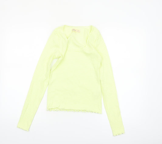 Hollister Womens Yellow Striped Long Sleeve Slim Fit T-Shirt Size S