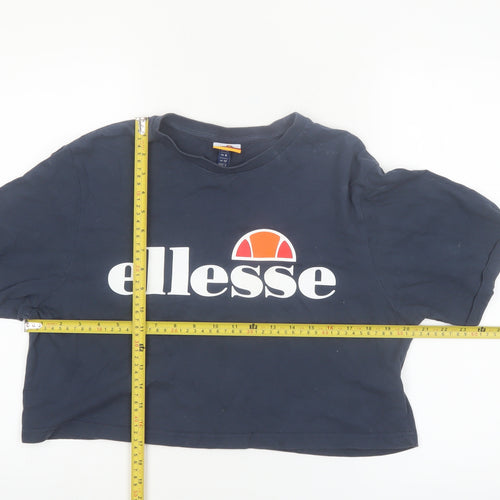 Ellesse Womens Blue Cropped T-Shirt UK 12 Classic Logo Cotton