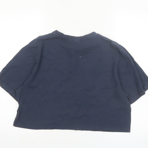 Ellesse Womens Blue Cropped T-Shirt UK 12 Classic Logo Cotton