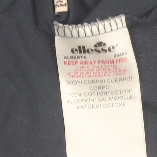 Ellesse Womens Blue Cropped T-Shirt UK 12 Classic Logo Cotton