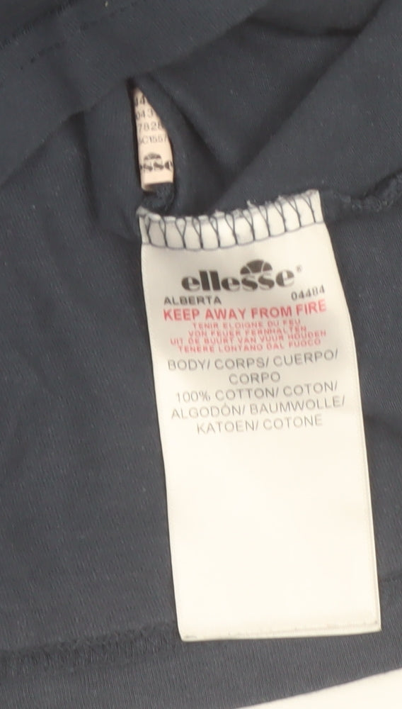 Ellesse Womens Blue Cropped T-Shirt UK 12 Classic Logo Cotton