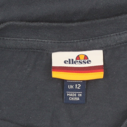 Ellesse Womens Blue Cropped T-Shirt UK 12 Classic Logo Cotton