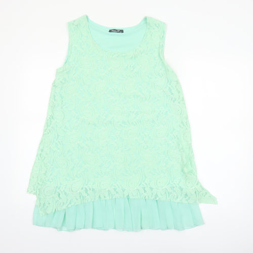 Sophie B Women Green Lace Tunic Blouse Size 14 Sleeveless