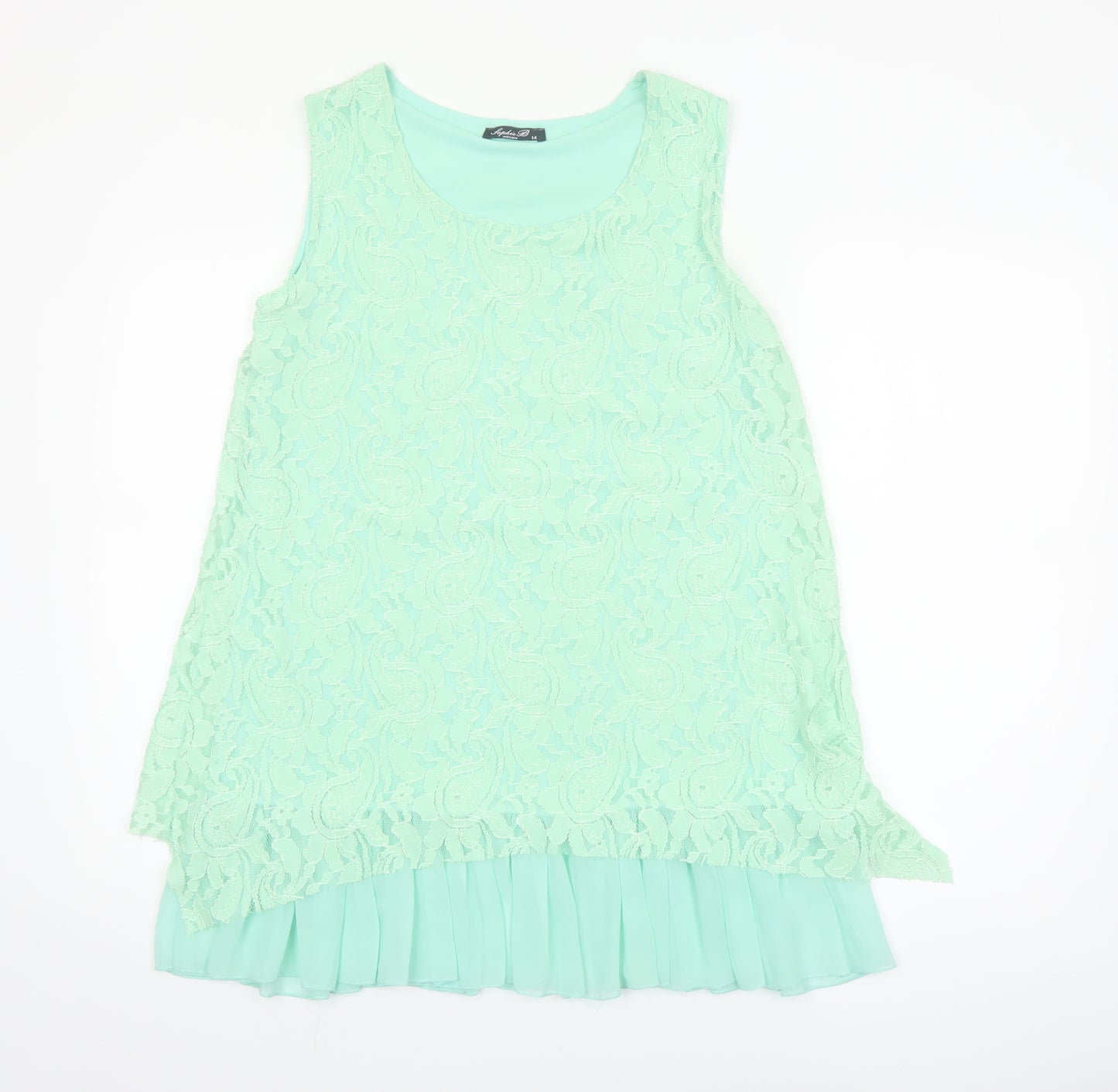 Sophie B Women Green Lace Tunic Blouse Size 14 Sleeveless