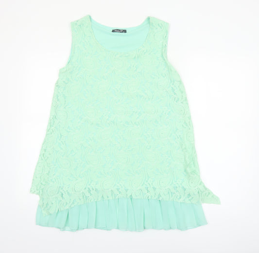 Sophie B Women Green Lace Tunic Blouse Size 14 Sleeveless