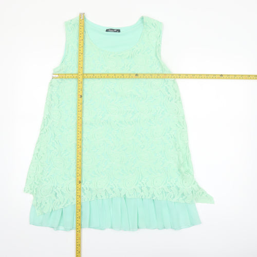 Sophie B Women Green Lace Tunic Blouse Size 14 Sleeveless