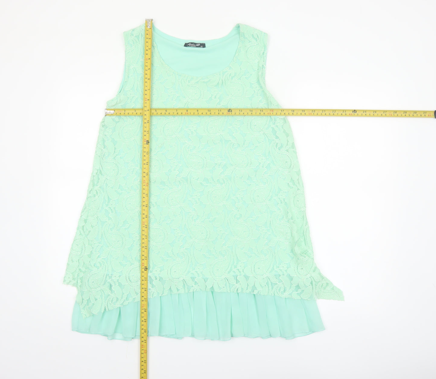 Sophie B Women Green Lace Tunic Blouse Size 14 Sleeveless