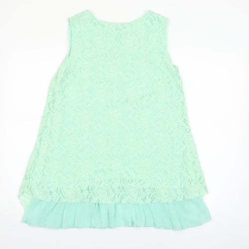Sophie B Women Green Lace Tunic Blouse Size 14 Sleeveless