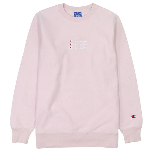 Champion Womens Pink Small Pullover Sweatshirt Crew Neck Logo Cotton Blend