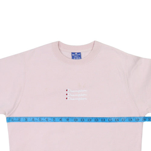 Champion Womens Pink Small Pullover Sweatshirt Crew Neck Logo Cotton Blend