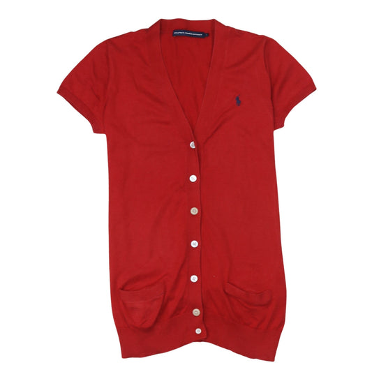 Ralph Lauren Women Red Cotton Short Sleeve V-Neck Cardigan L