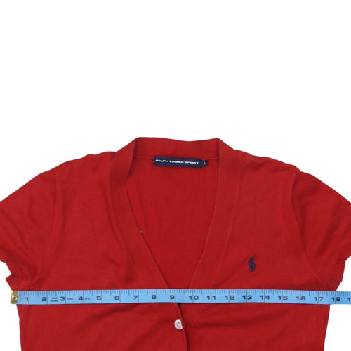 Ralph Lauren Women Red Cotton Short Sleeve V-Neck Cardigan L