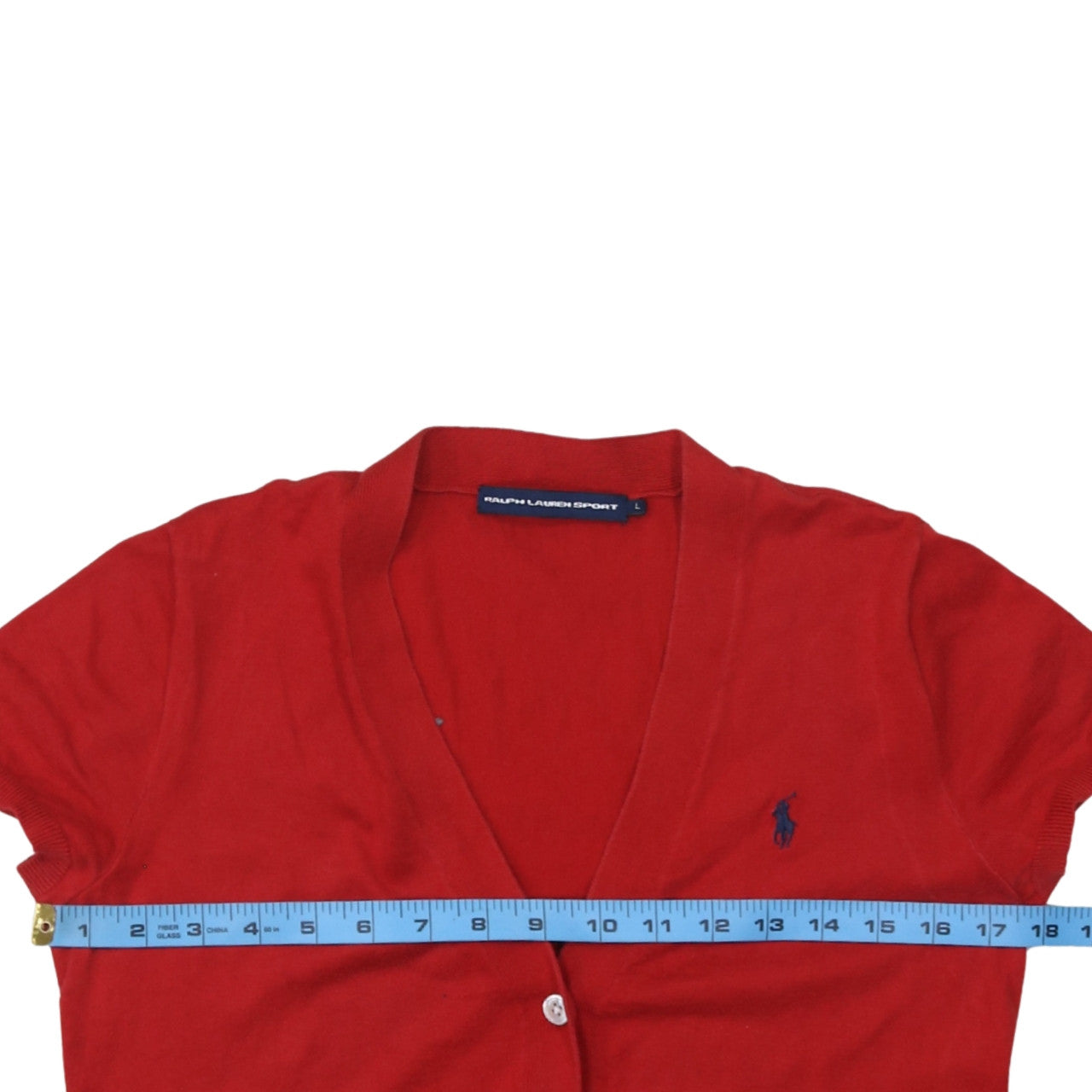 Ralph Lauren Women Red Cotton Short Sleeve V-Neck Cardigan L