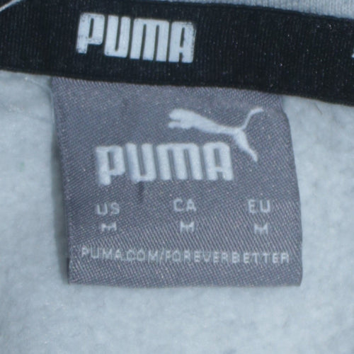 Puma Mens Grey Pullover Hoodie M Logo Fleece Sweatshirt