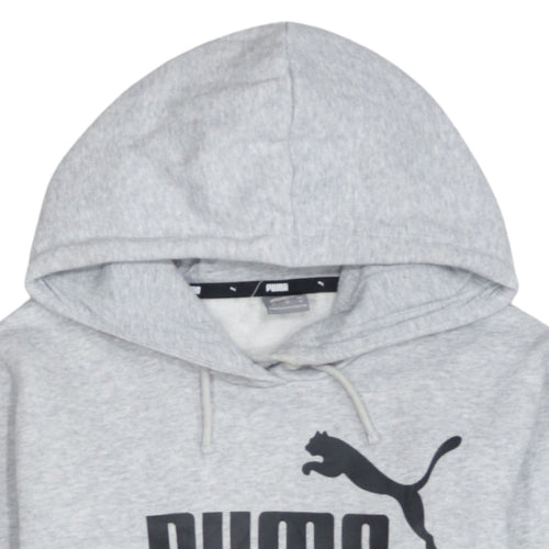 Puma Mens Grey Pullover Hoodie M Logo Fleece Sweatshirt