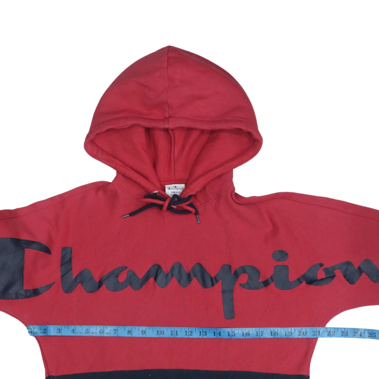 Champion Men's Red Pullover Hoodie Small Logo Graphic Cotton Blend
