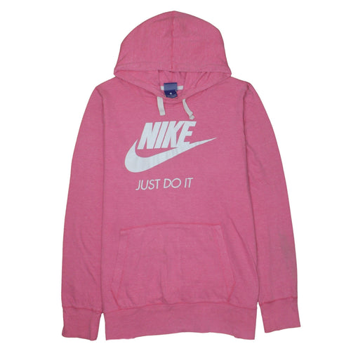 Nike Womens Pink Pullover Hoodie 1X Logo Print Cotton Blend