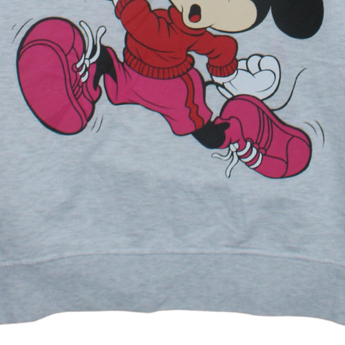 Disney Women's Grey Mickey Hoodie Size S 10/12 Pullover Graphic Print