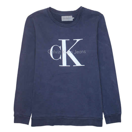 Calvin Klein Jeans Men's Blue Logo Sweatshirt L Pullover Cotton
