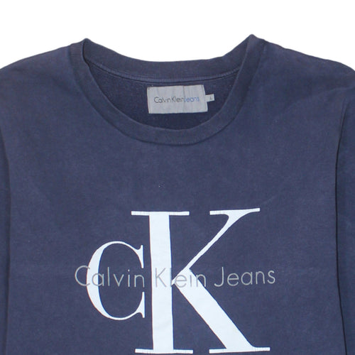Calvin Klein Jeans Men's Blue Logo Sweatshirt L Pullover Cotton