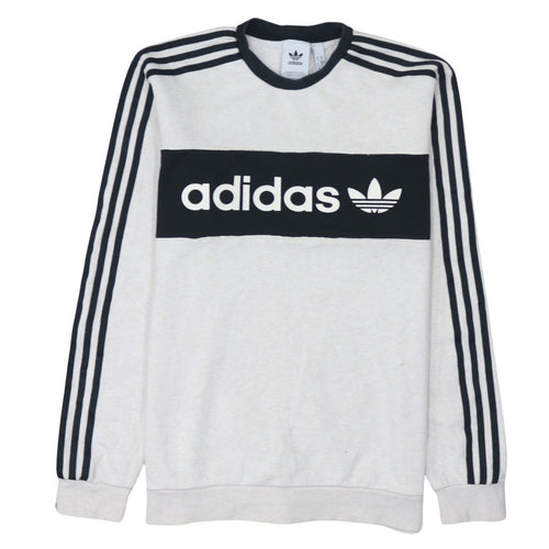 adidas Mens Grey Crew Neck Pullover Sweatshirt M Logo Sportswear