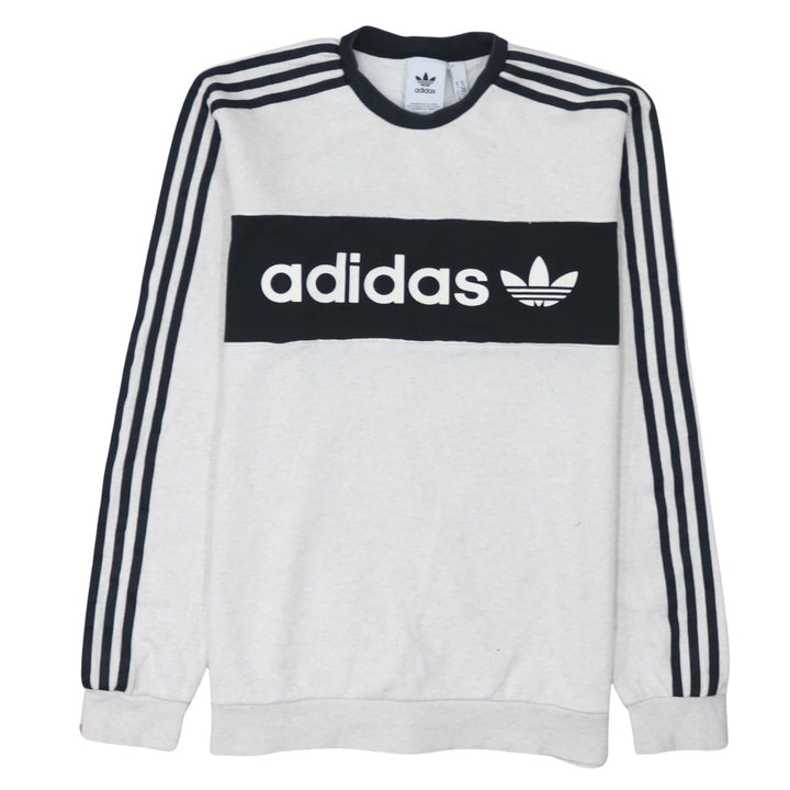adidas Mens Grey Crew Neck Pullover Sweatshirt M Logo Sportswear