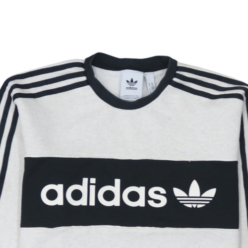 adidas Mens Grey Crew Neck Pullover Sweatshirt M Logo Sportswear